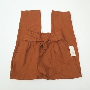 Rust Orange High Waist Paperbag Belted Loose Fit  Casual Baggy Pants Small